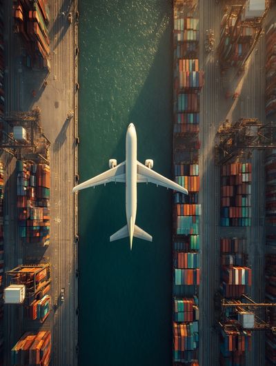 Cargo Plane Over Port Poster.