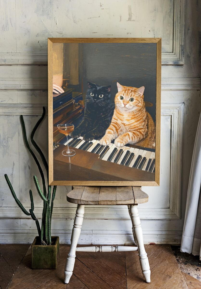 Cats Playing Piano — Funny Print. — room view 1