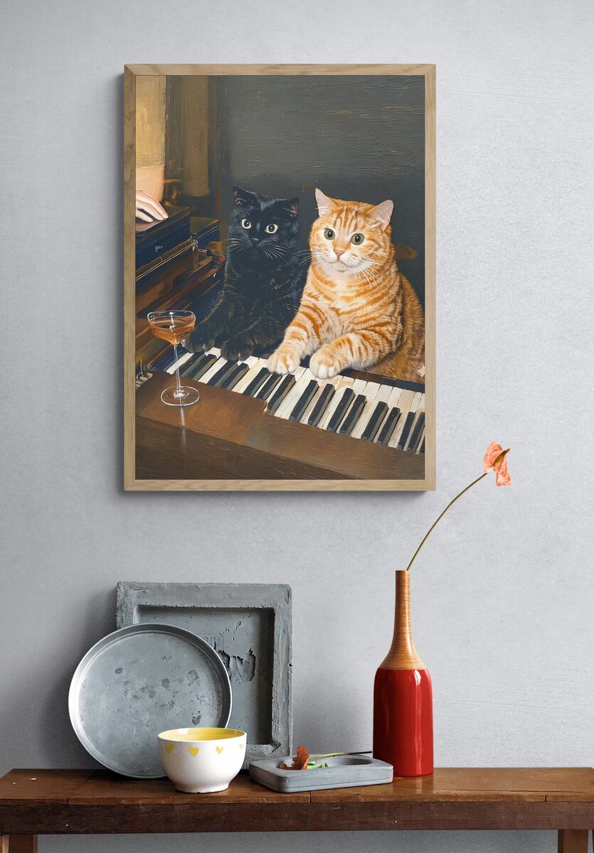 Cats Playing Piano — Funny Print. — room view 3