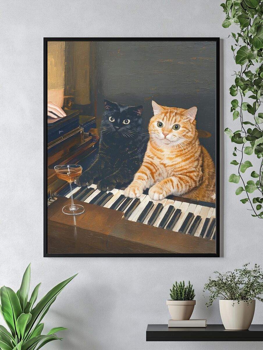 Cats Playing Piano — Funny Print. — room view 4