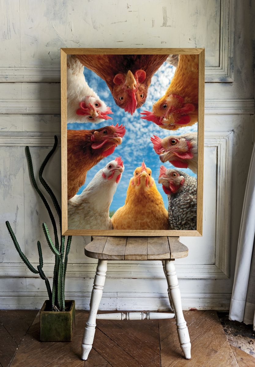 Chickens in a Circle — Animal Photography Print. — room view 1