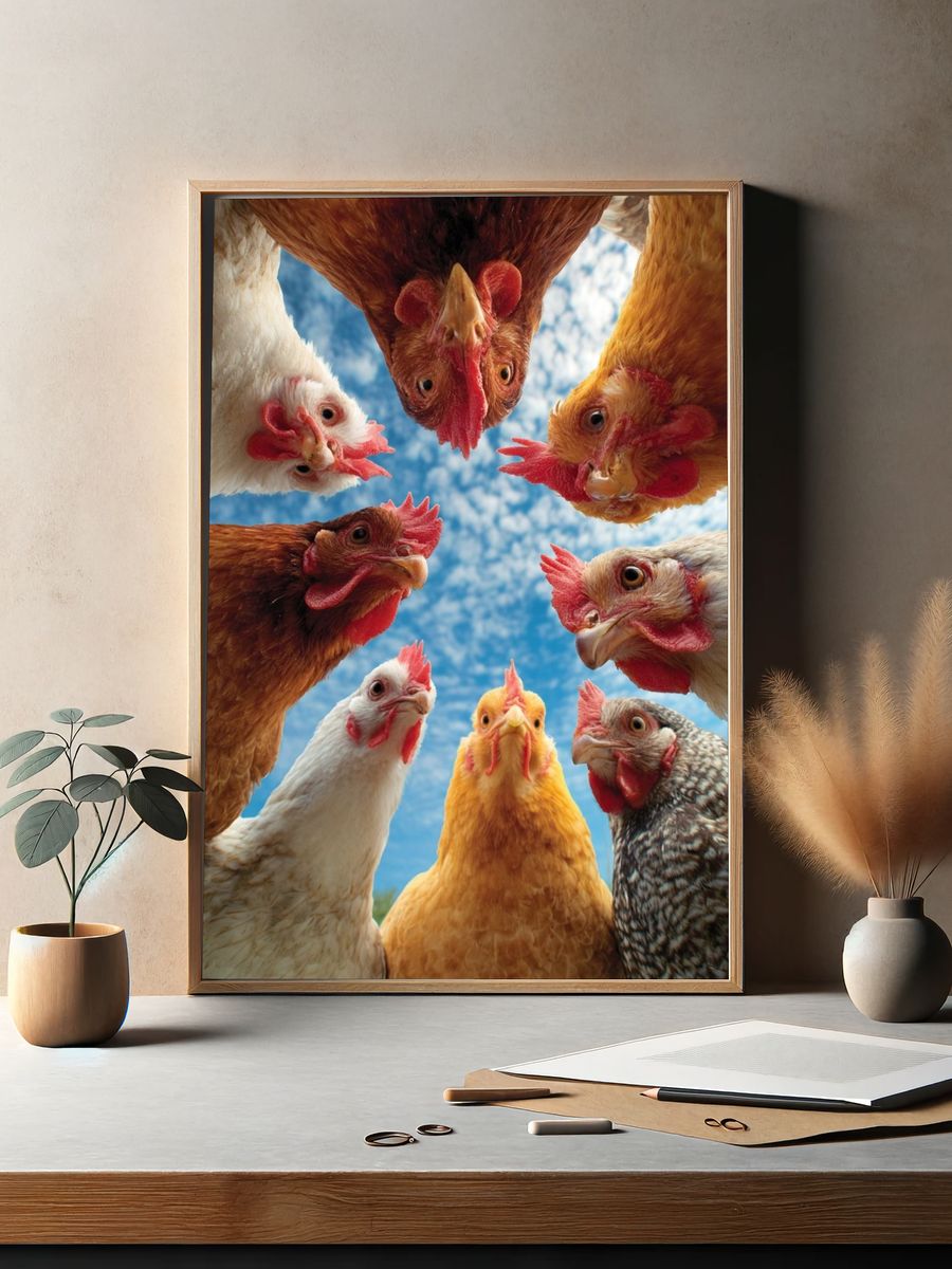 Chickens in a Circle — Animal Photography Print. — room view 2