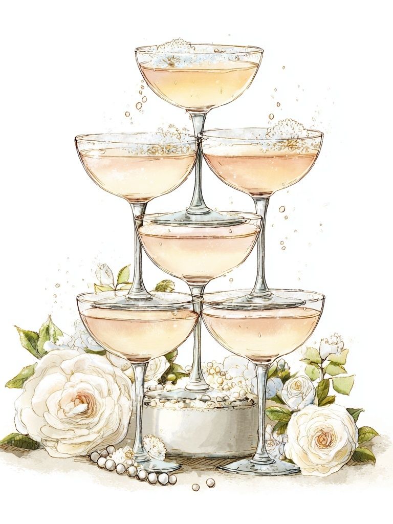 Champagne Tower — Illustration Print. poster — illustration art