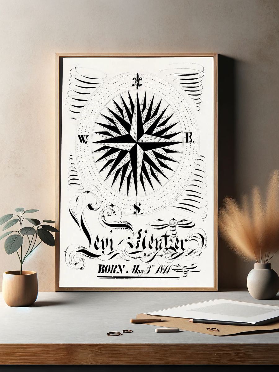 Compass Rose Typography Poster. — room view 2