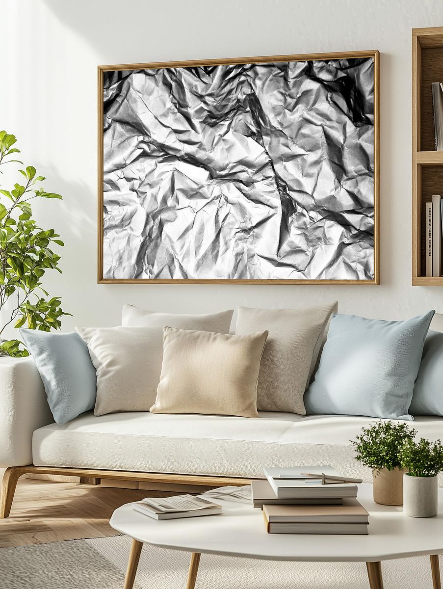 Crumpled Paper Texture — Black-White Print. — room view 2