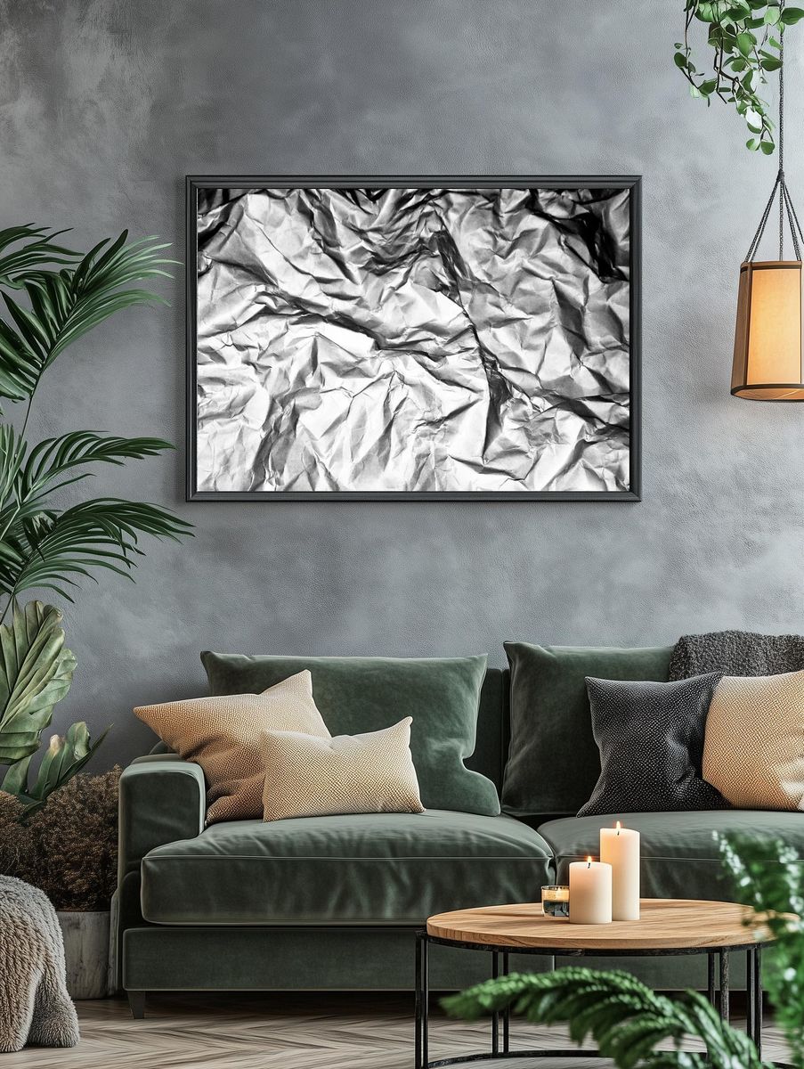 Crumpled Paper Texture — Black-White Print. — room view 4