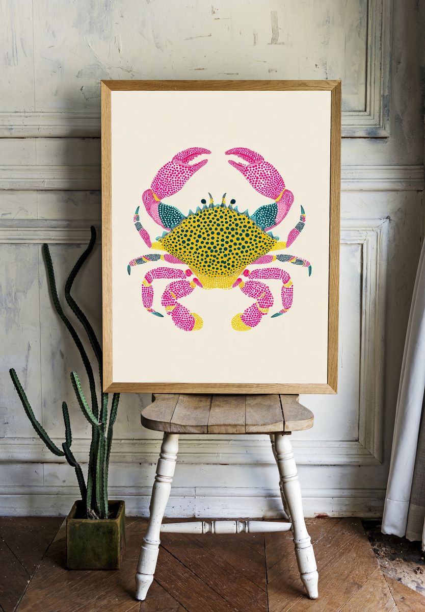 Colorful Crab Illustration Poster. — room view 1