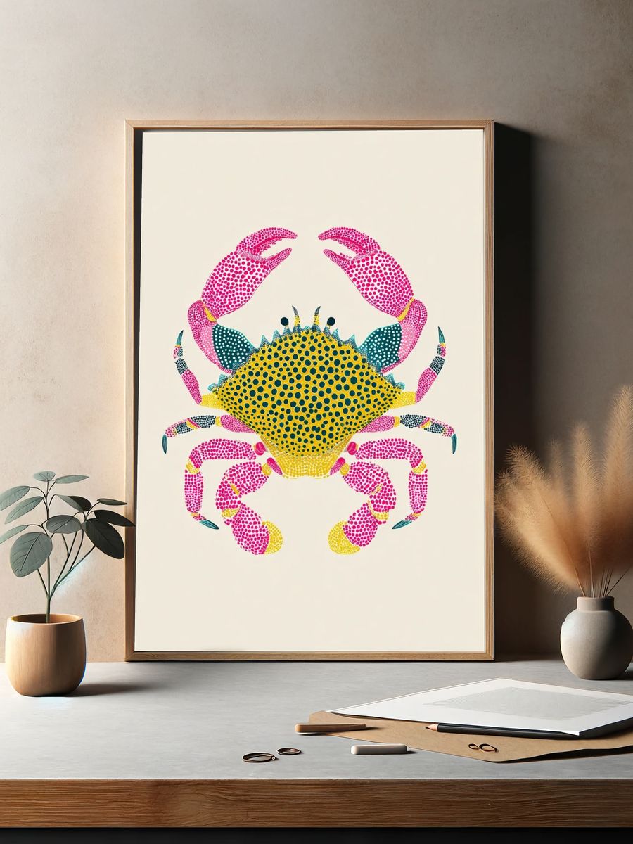 Colorful Crab Illustration Poster. — room view 2