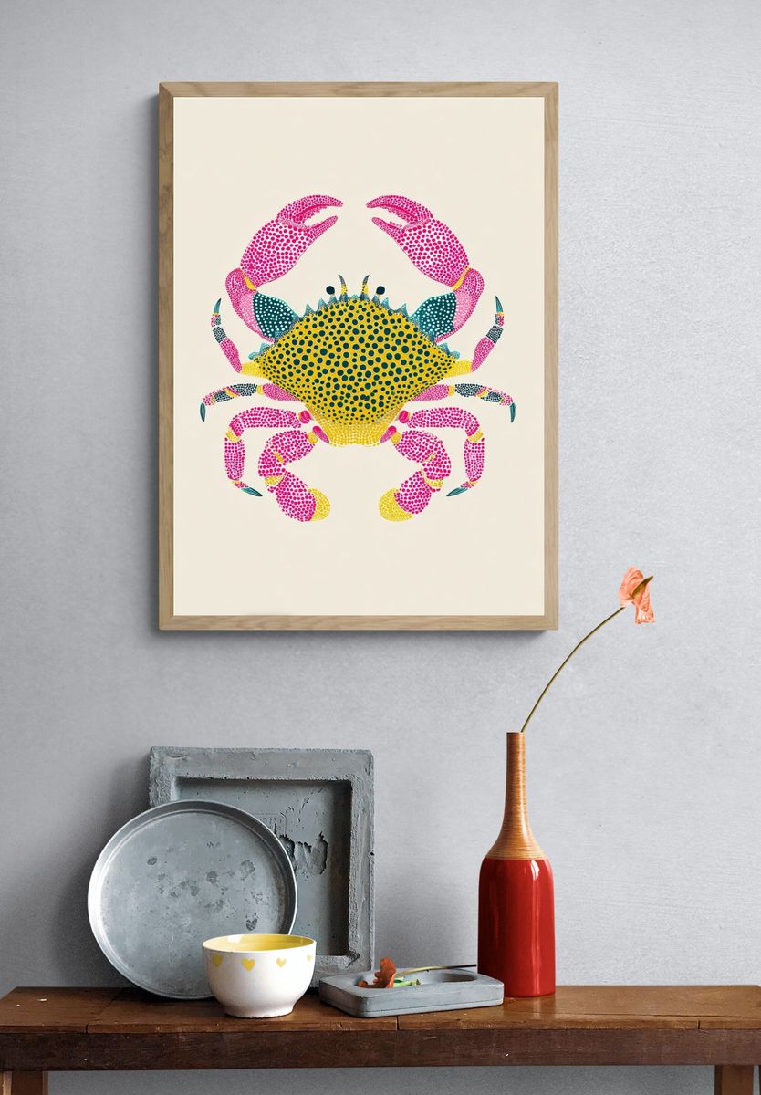 Colorful Crab Illustration Poster. — room view 3