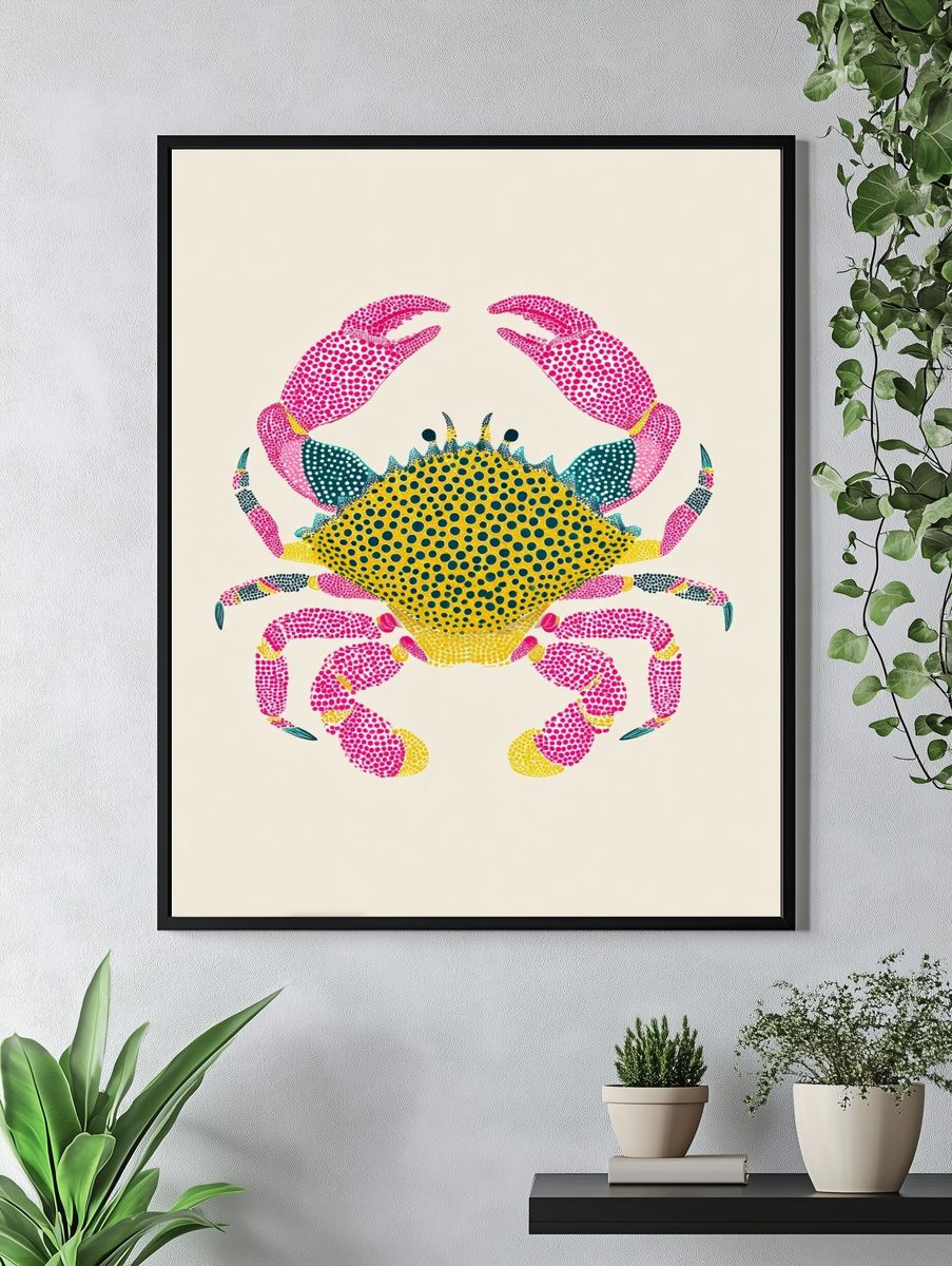 Colorful Crab Illustration Poster. — room view 4