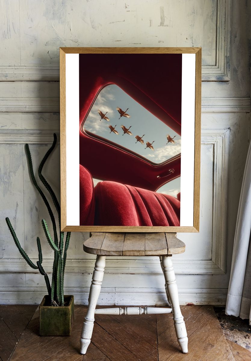 Cranes in Flight — Surreal Photography Poster. — room view 1