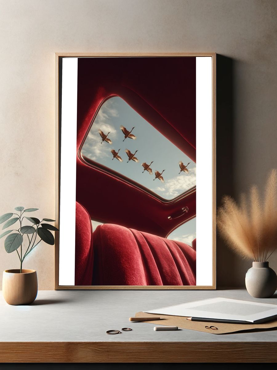 Cranes in Flight — Surreal Photography Poster. — room view 2