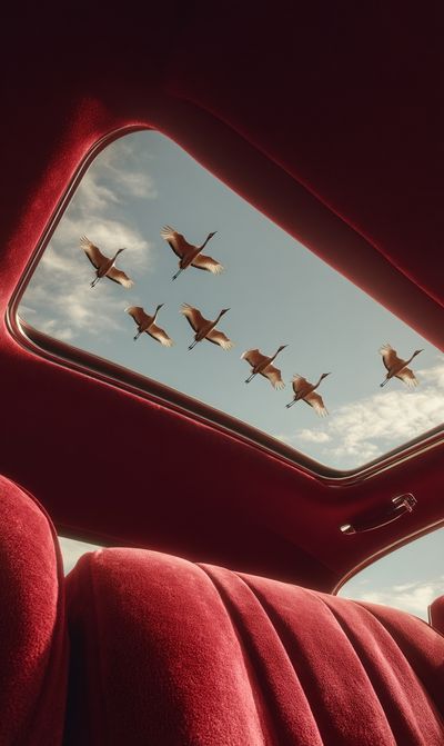 Cranes in Flight — Surreal Photography Poster. poster print