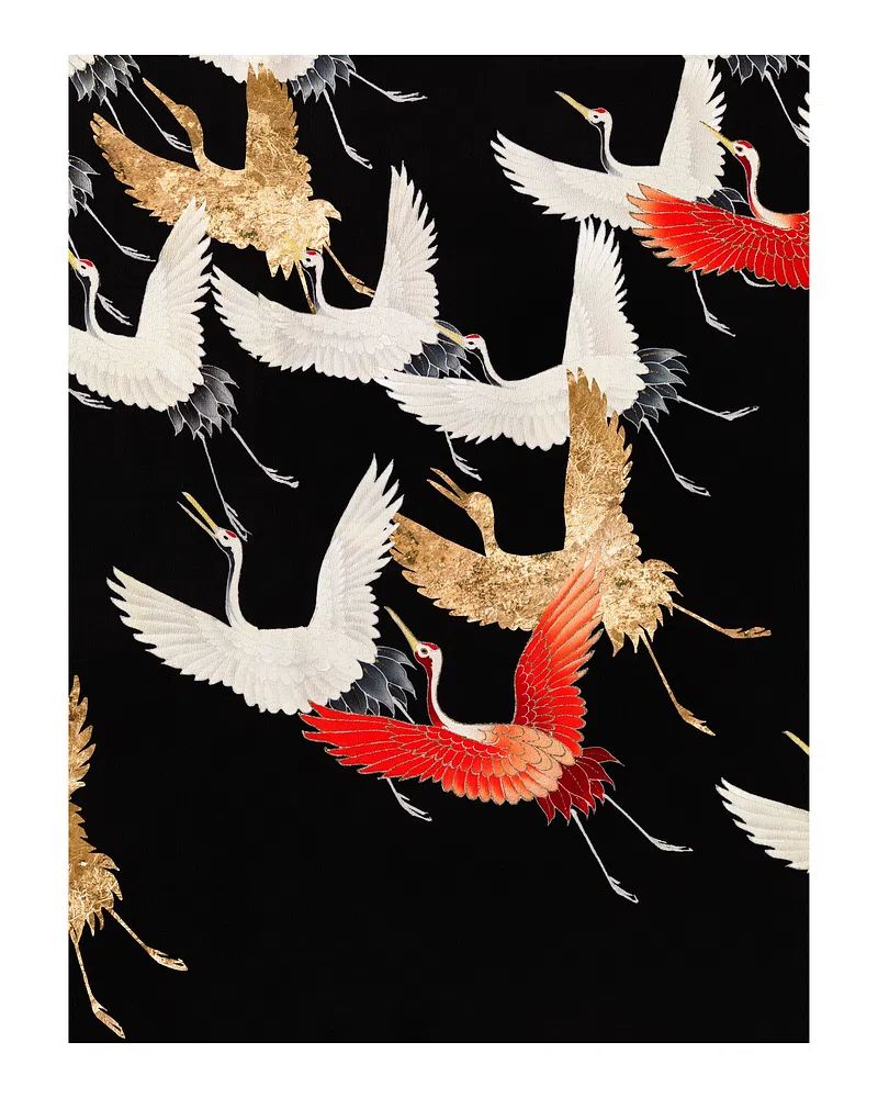 Japanese flying cranes vintage illustration. poster detail