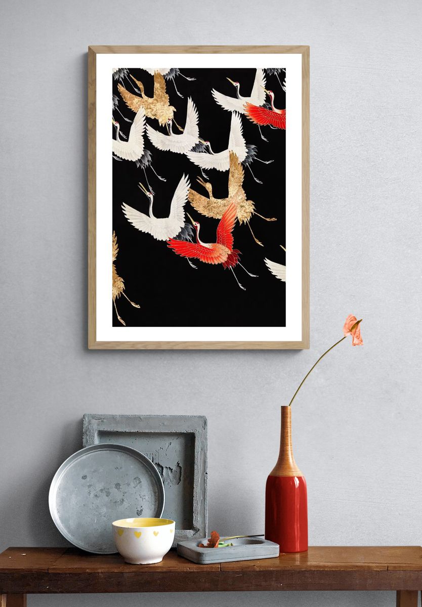 Japanese flying cranes vintage illustration. — room view 3