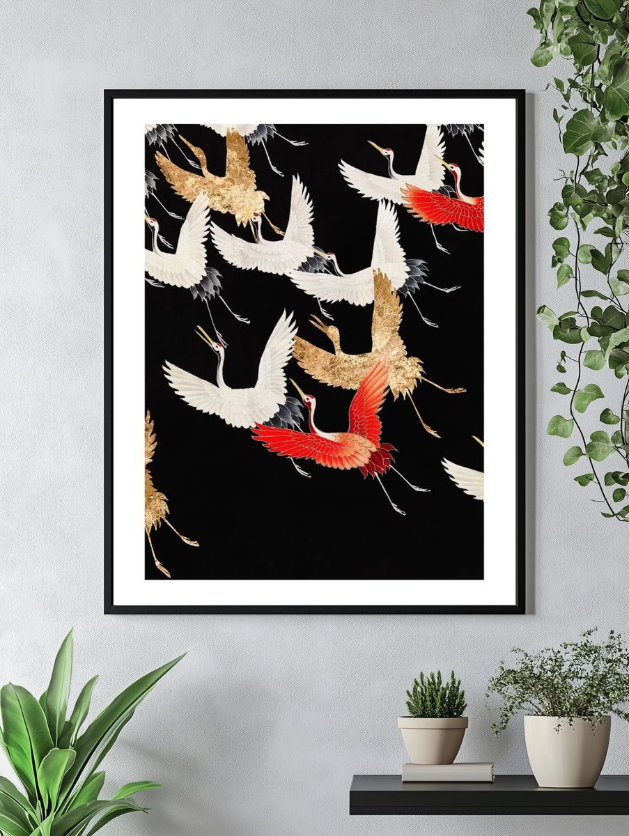 Japanese flying cranes vintage illustration. — room view 4
