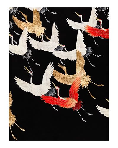 Japanese flying cranes vintage illustration.