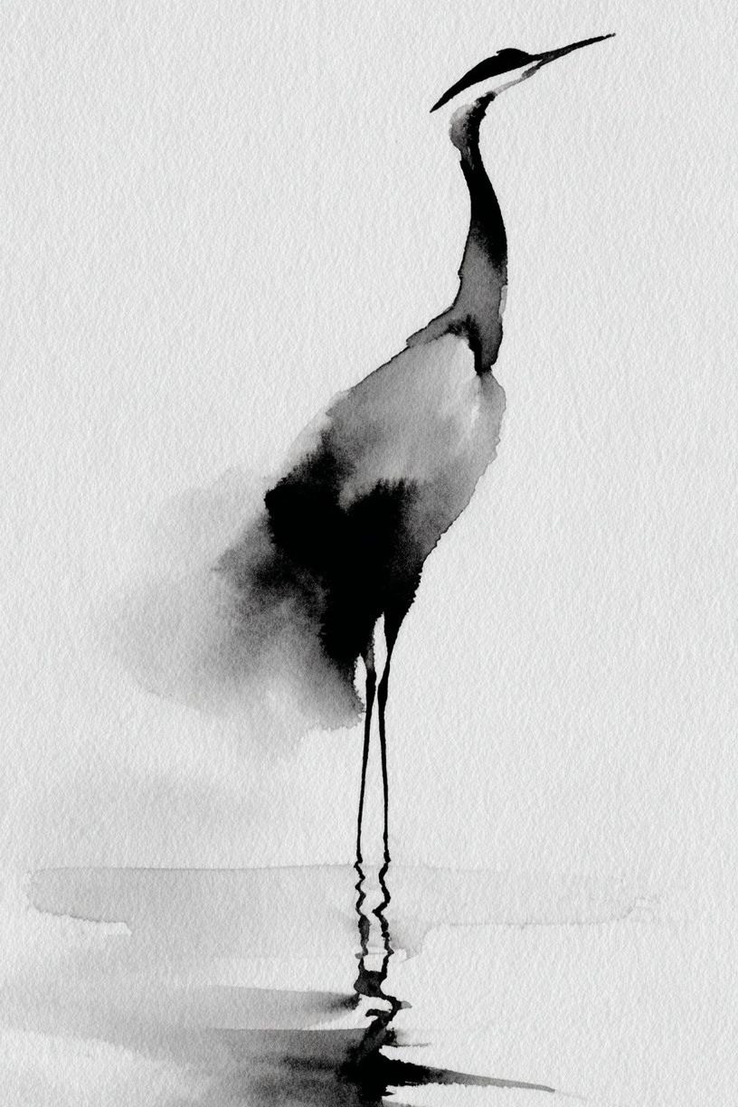 Crane Watercolor Print. poster detail