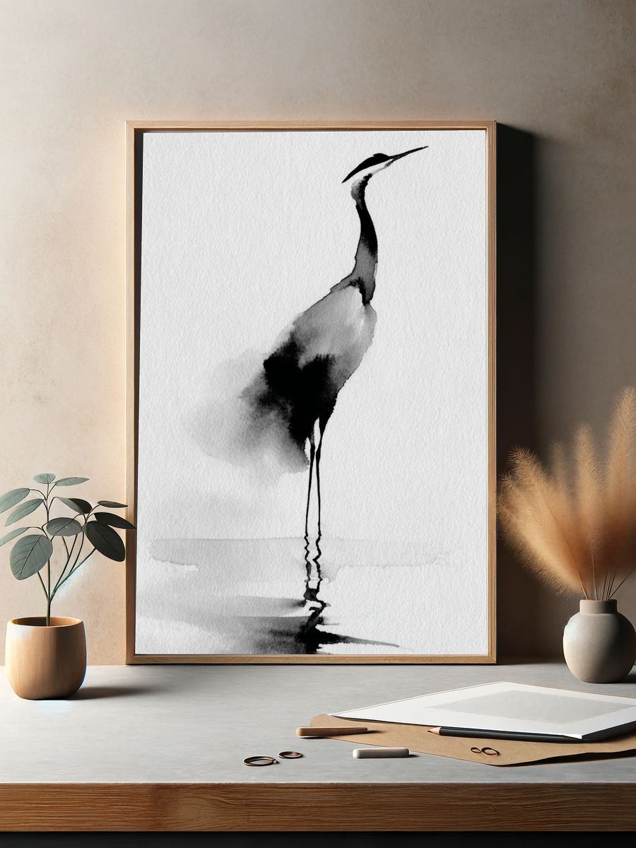 Crane Watercolor Print. — room view 2