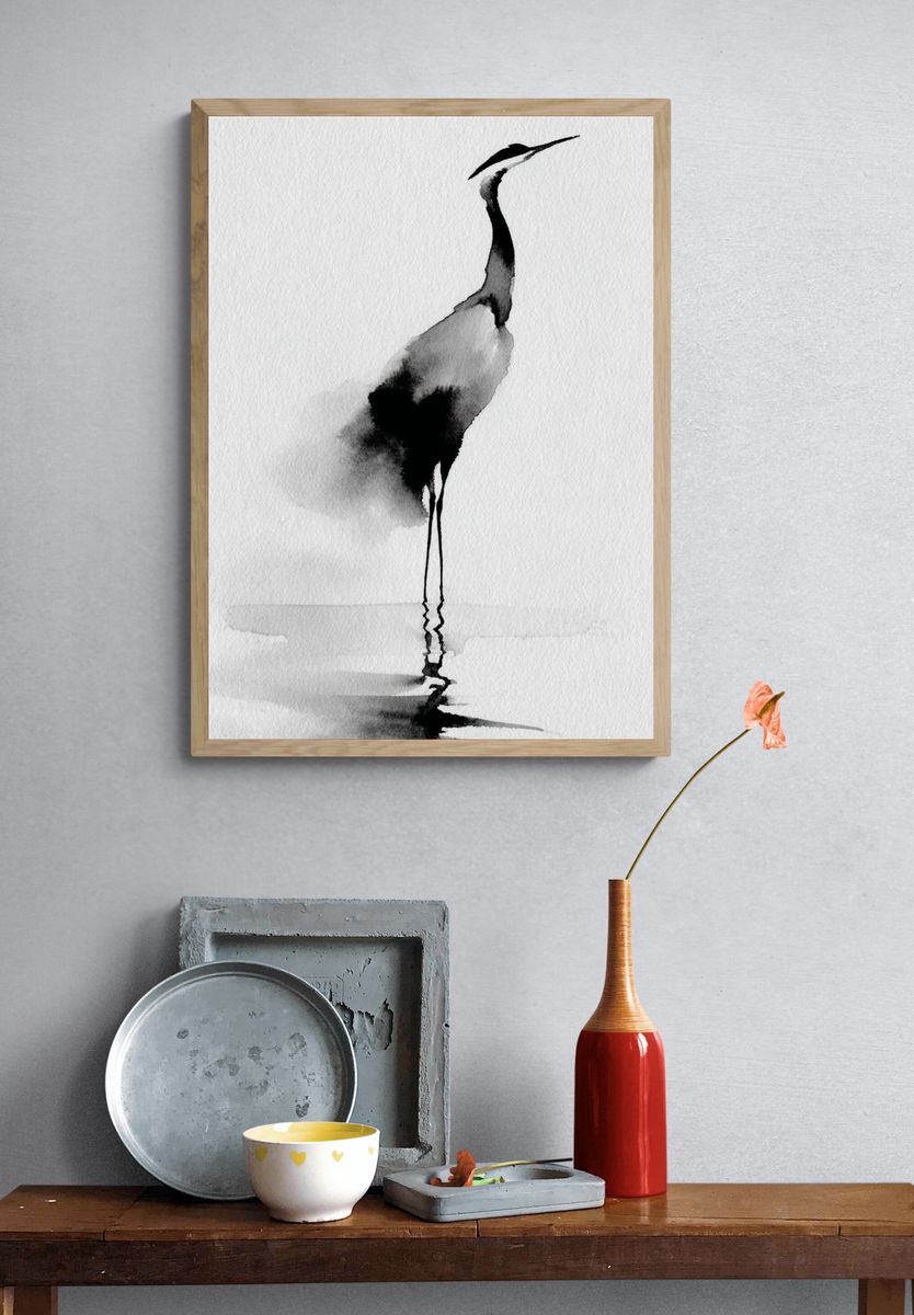 Crane Watercolor Print. — room view 3