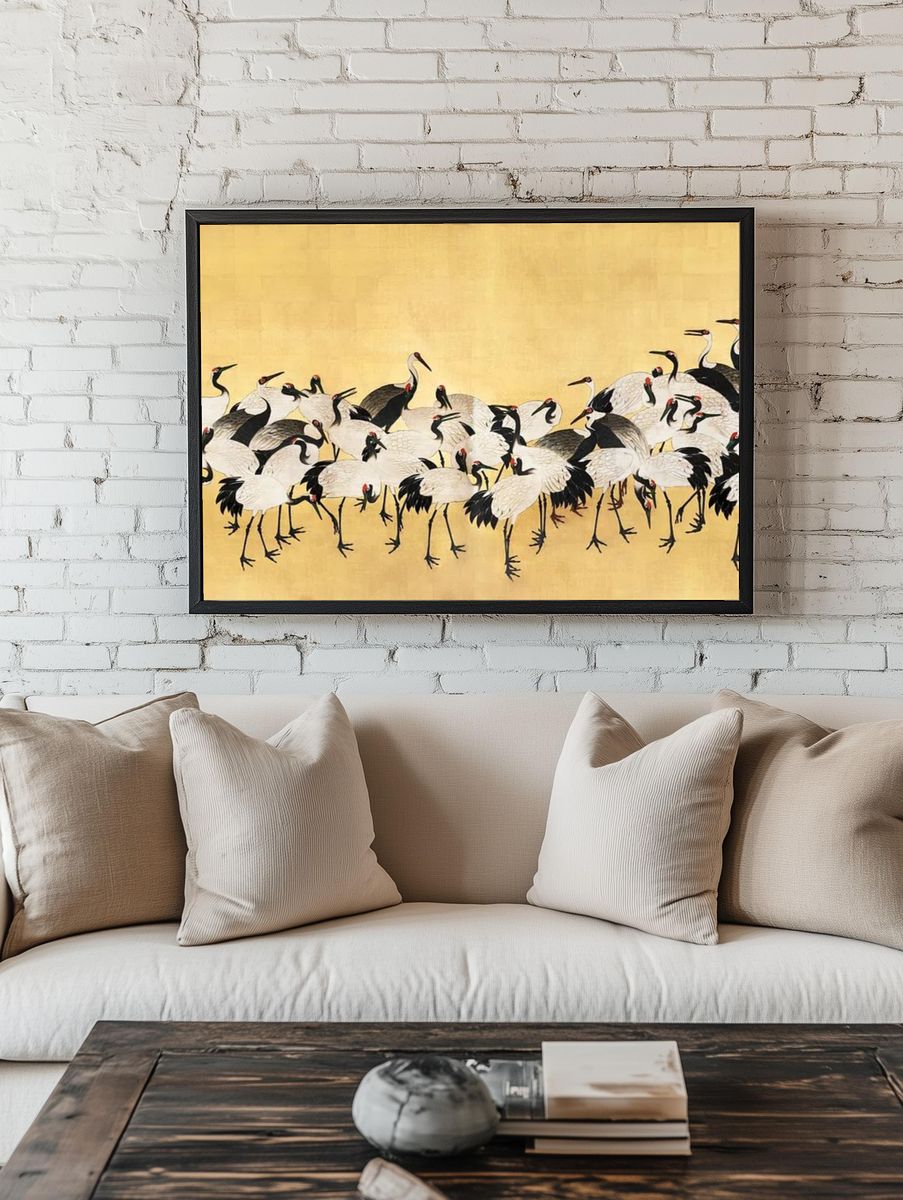 Cranes Gathering — Asian Art Print. — room view 1