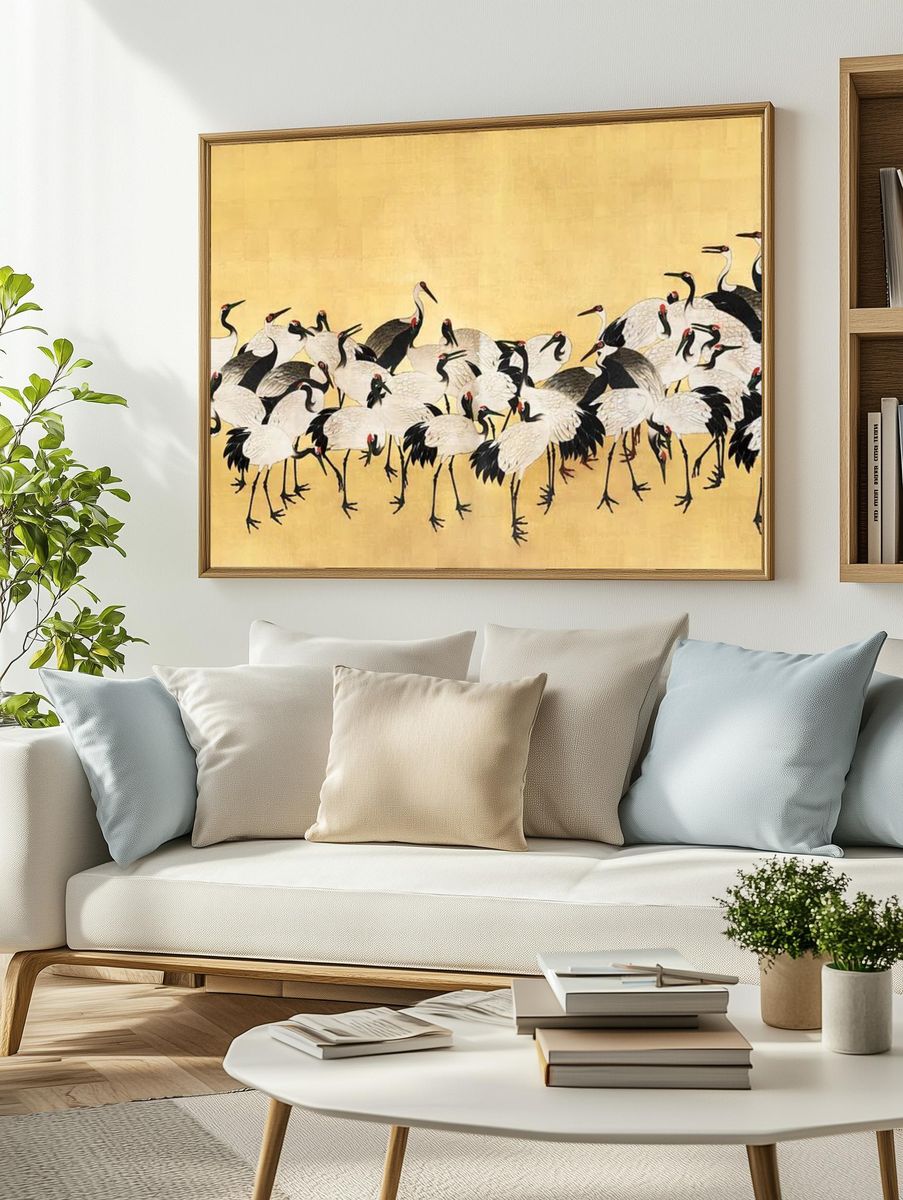 Cranes Gathering — Asian Art Print. — room view 2