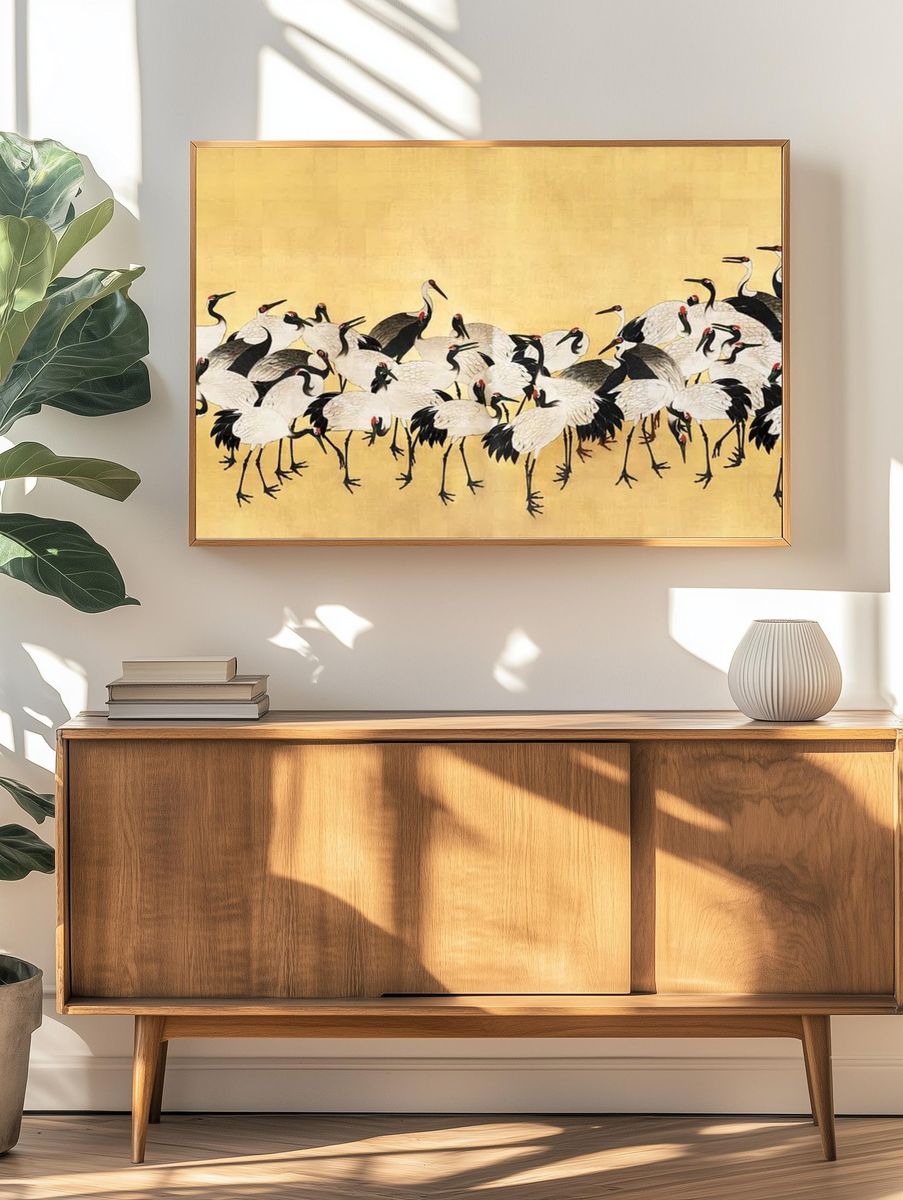 Cranes Gathering — Asian Art Print. — room view 3