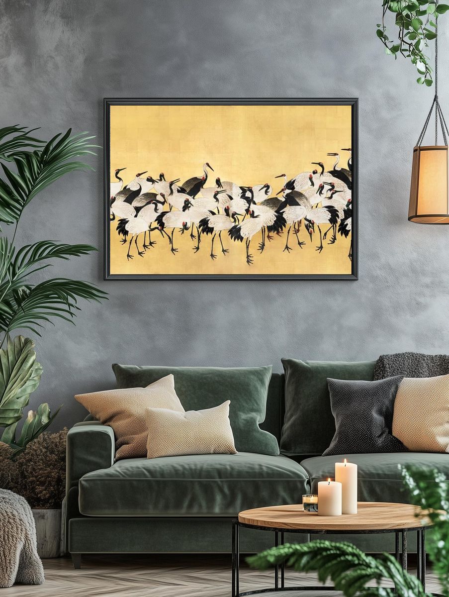 Cranes Gathering — Asian Art Print. — room view 4
