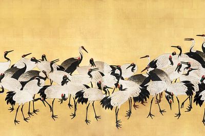 Cranes Gathering — Asian Art Print. poster