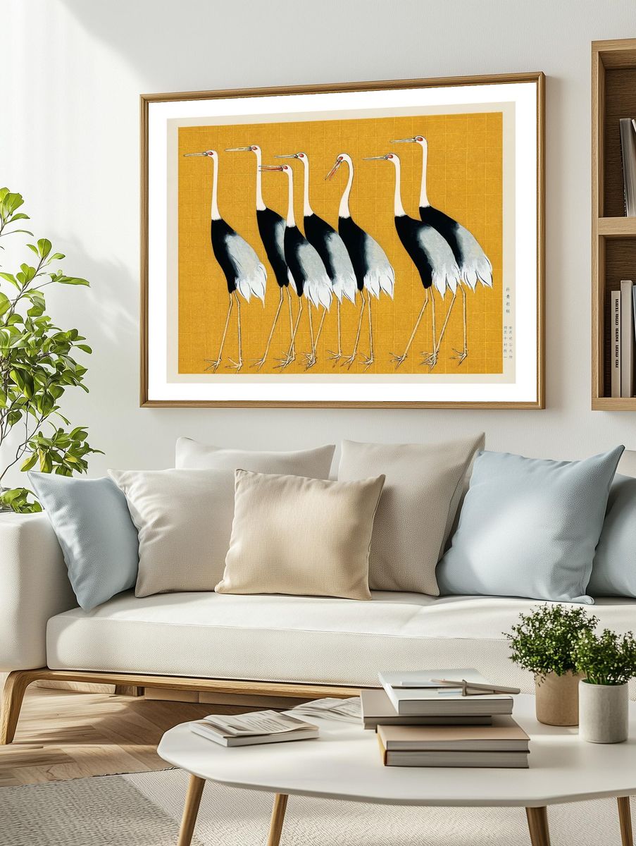 Flock Japanese red-crowned crane vintage. — room view 2