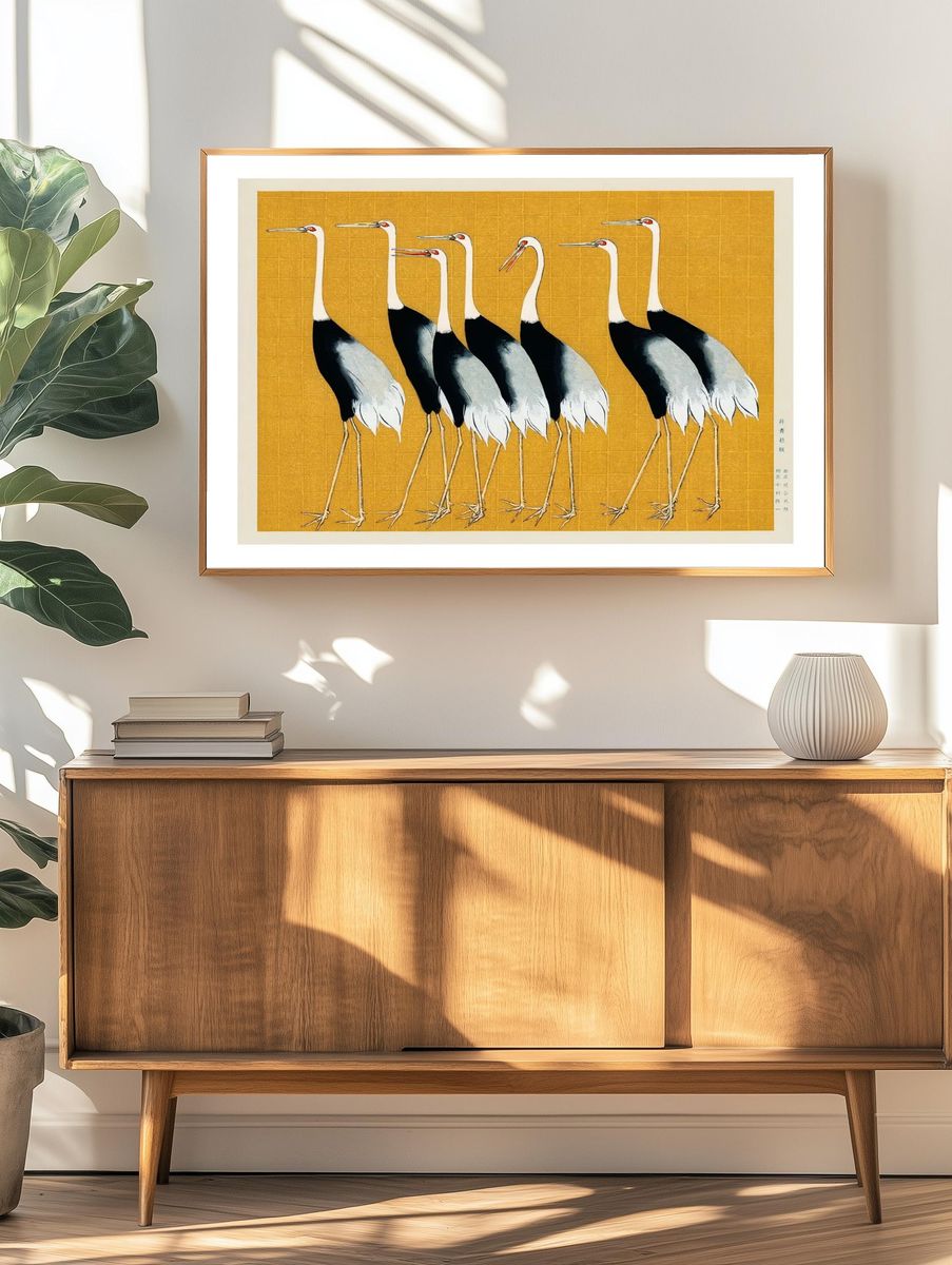 Flock Japanese red-crowned crane vintage. — room view 3