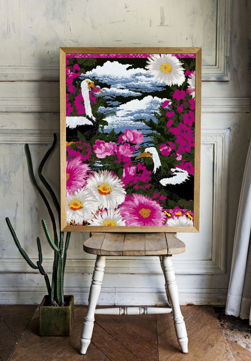 Crane and Daisy Garden Poster. room preview