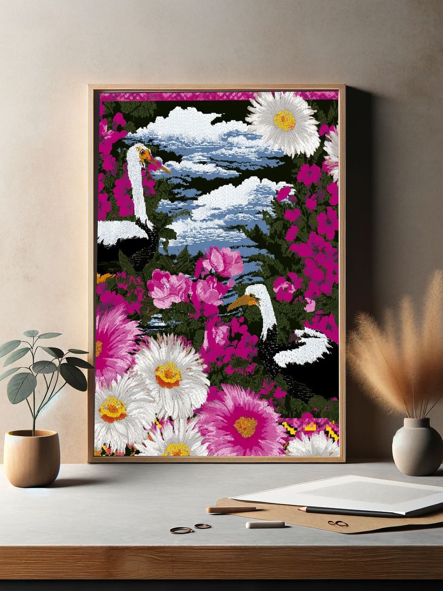 Crane and Daisy Garden Poster. — room view 2