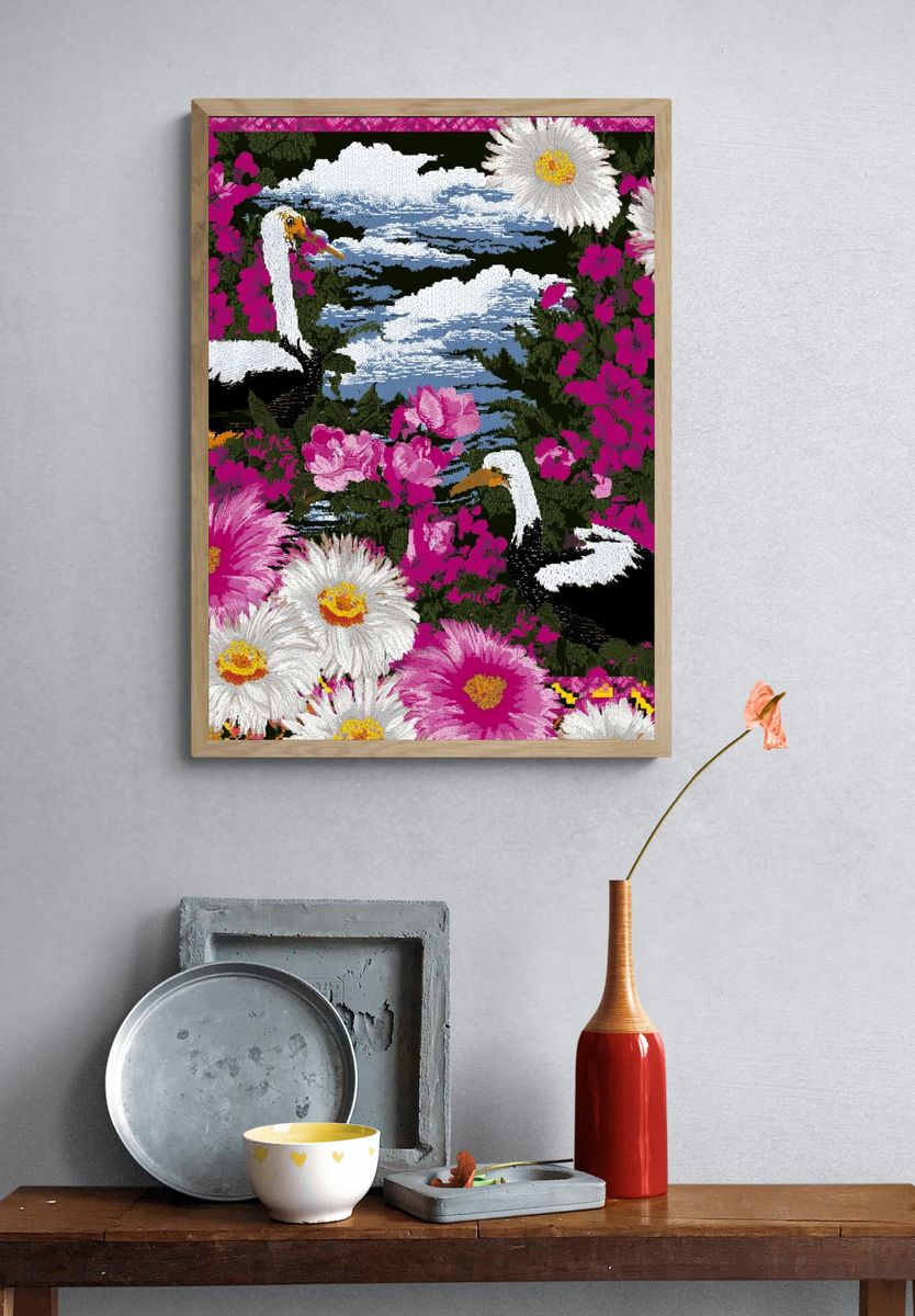 Crane and Daisy Garden Poster. — room view 3