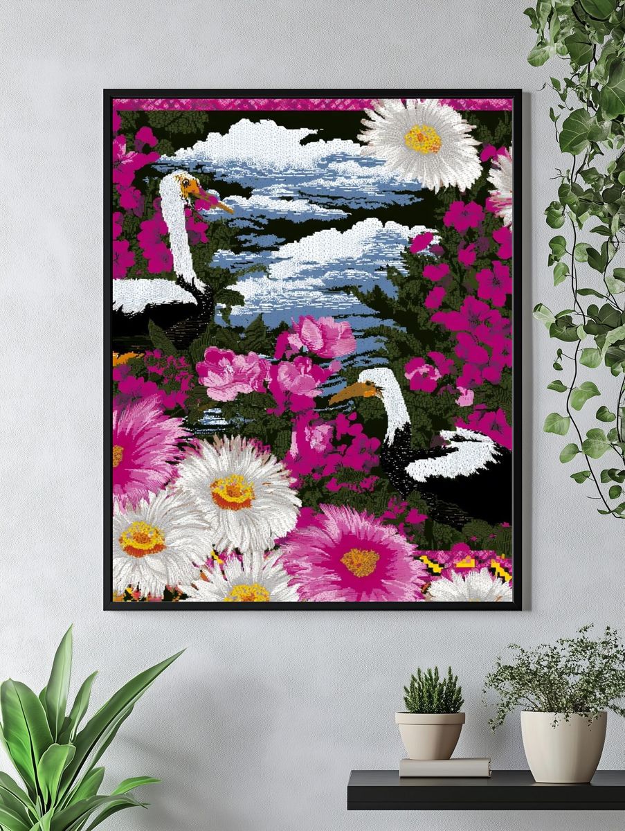 Crane and Daisy Garden Poster. — room view 4