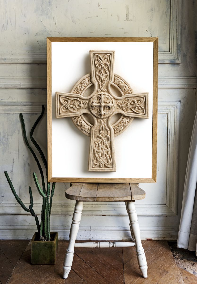 Celtic Cross Relief Print. room preview