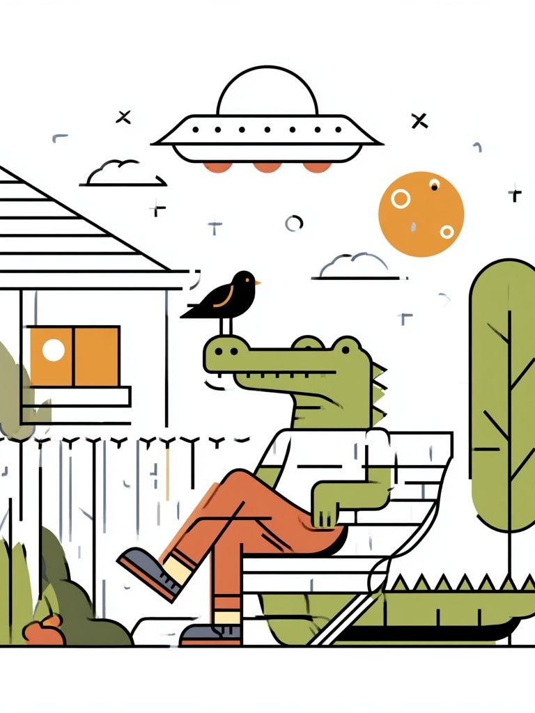 Crocodile in Garden Illustration Poster. poster detail