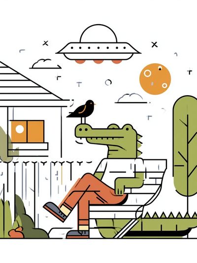 Crocodile in Garden Illustration Poster.