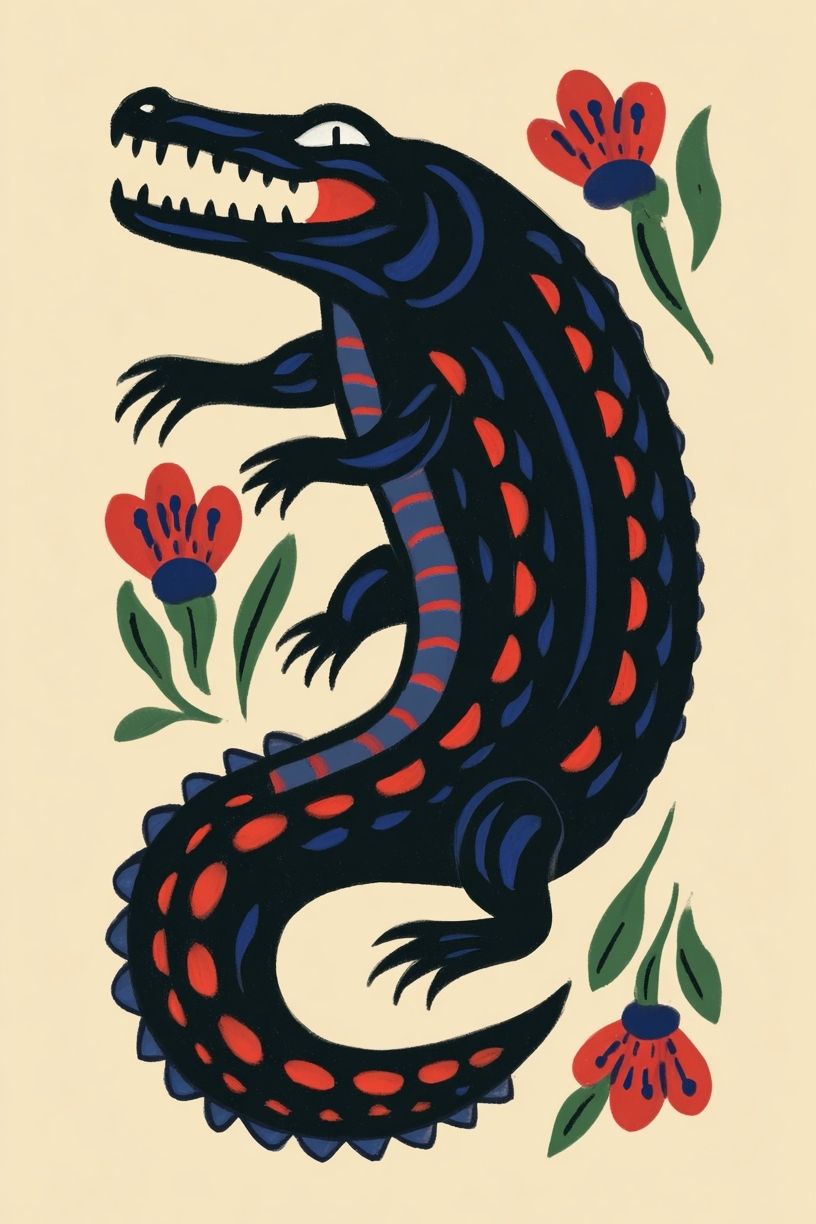 Colorful Crocodile Illustration Poster. poster detail