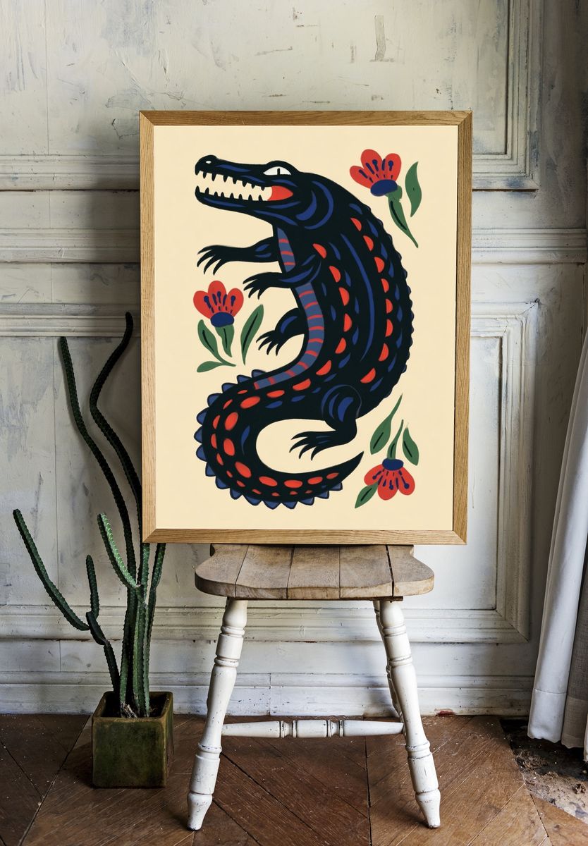 Colorful Crocodile Illustration Poster. — room view 1