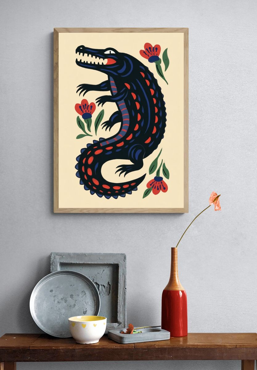Colorful Crocodile Illustration Poster. — room view 3