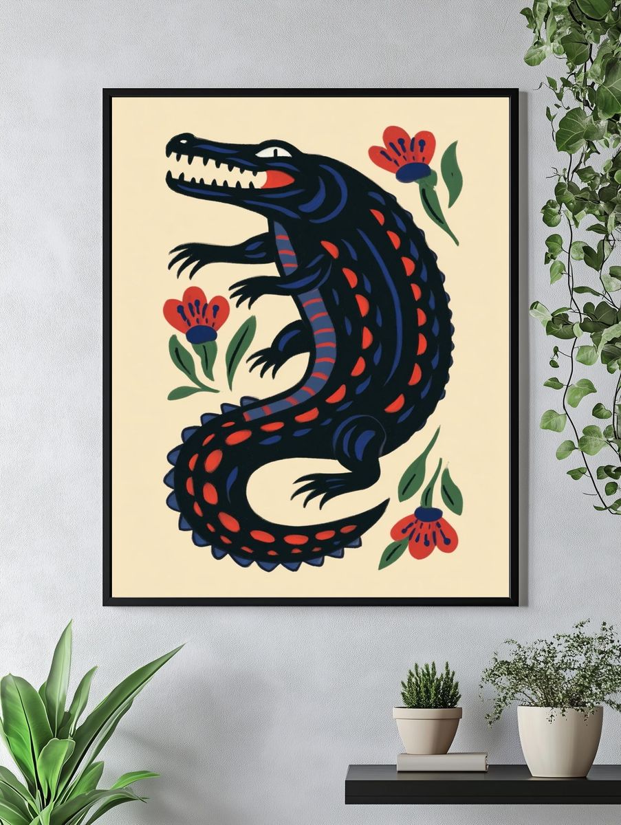 Colorful Crocodile Illustration Poster. — room view 4