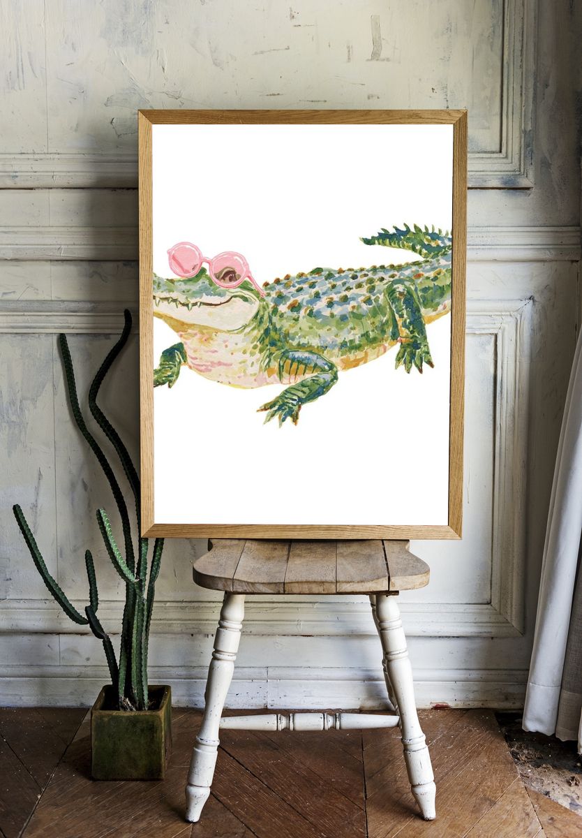 Cool Crocodile — Watercolor Print. — room view 1