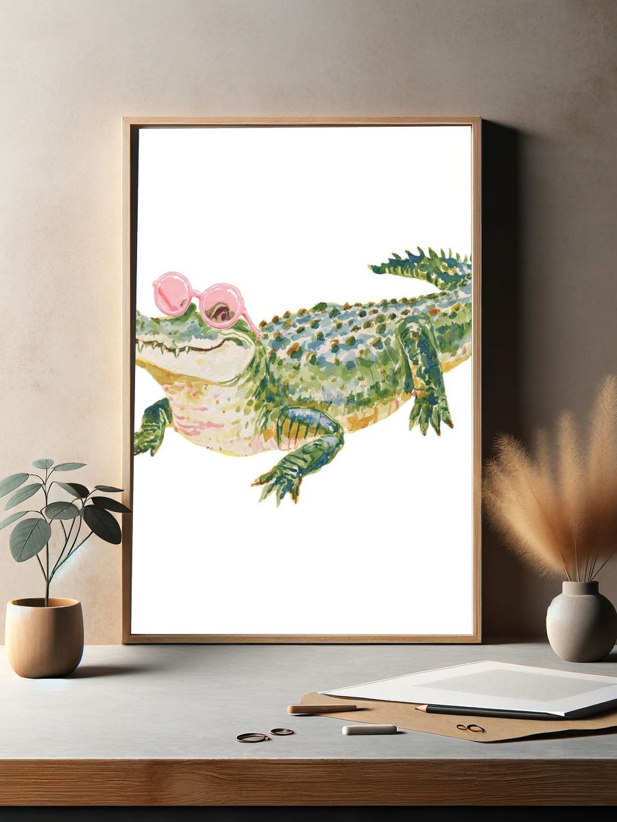 Cool Crocodile — Watercolor Print. — room view 2