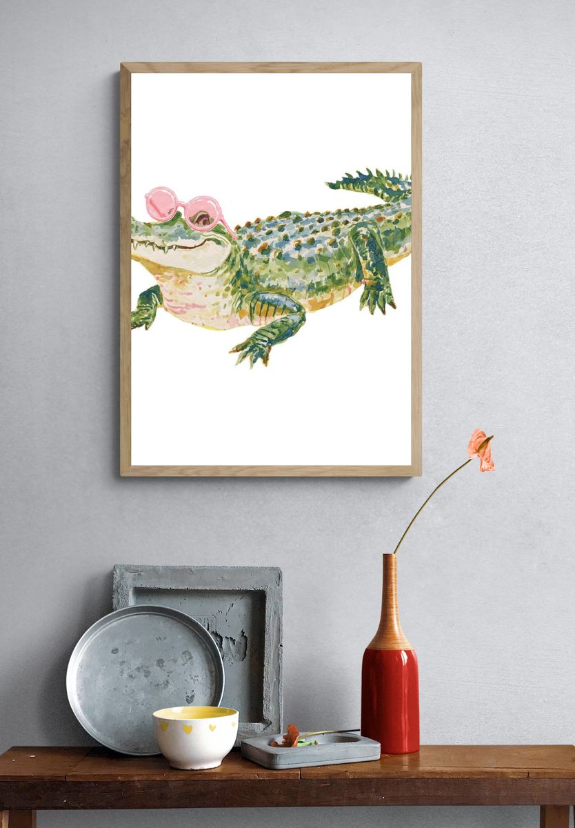 Cool Crocodile — Watercolor Print. — room view 3