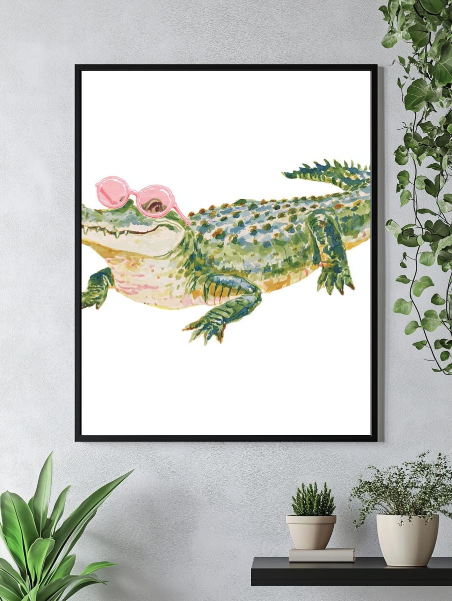 Cool Crocodile — Watercolor Print. — room view 4