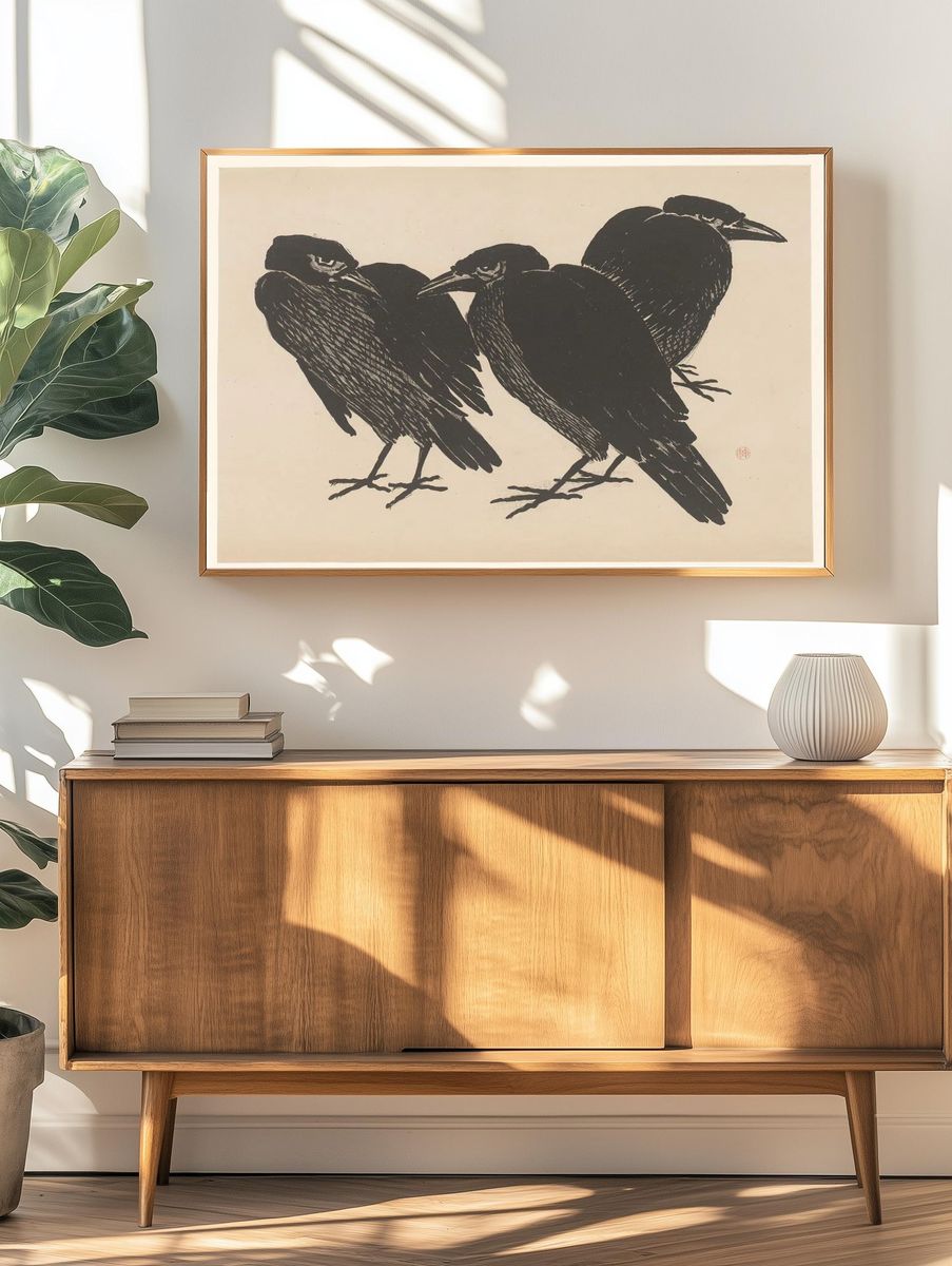 Three Crows — Illustration Print. — room view 3
