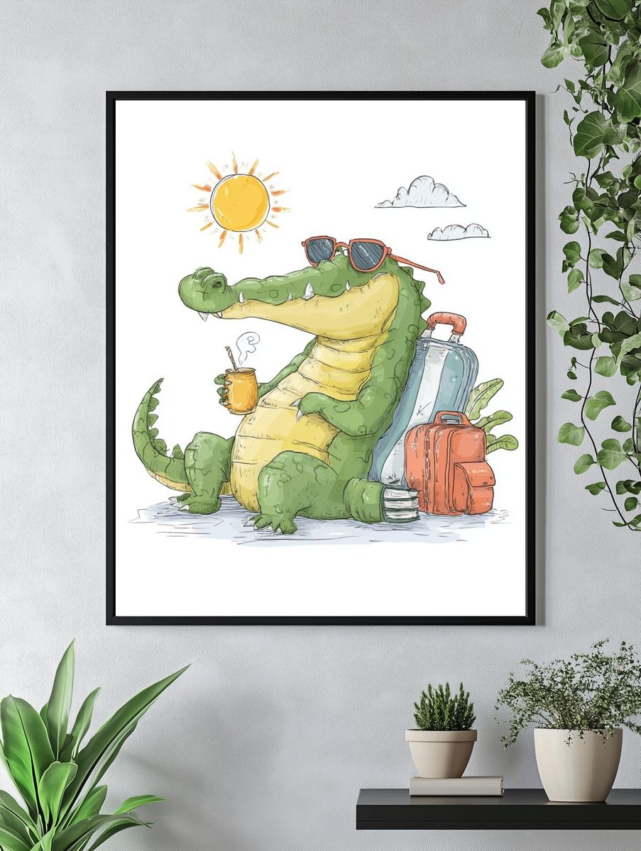 Charming Crocodile — Cartoon Print. — room view 4