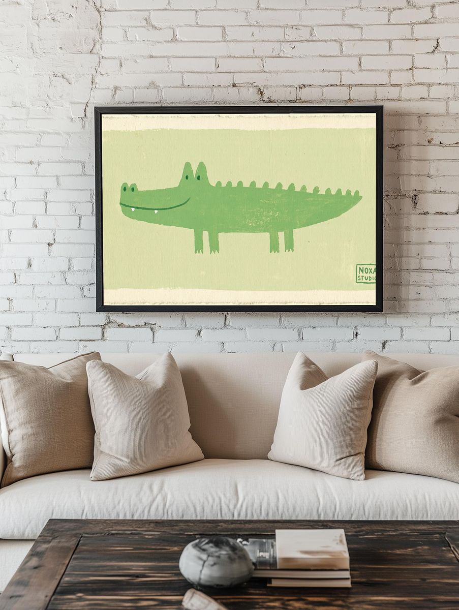 Green Crocodile Illustration Poster. — room view 1