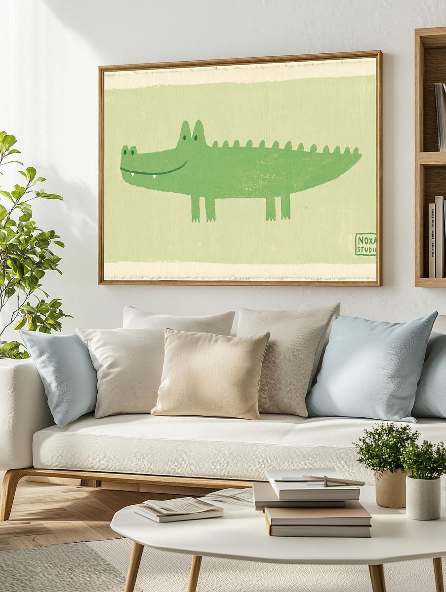 Green Crocodile Illustration Poster. — room view 2